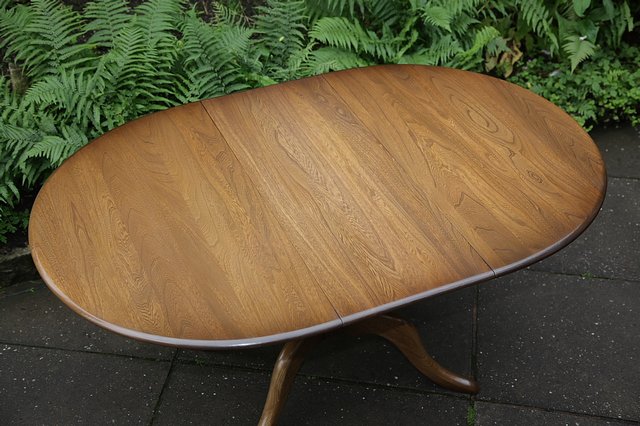 Image 15 of ERCOL ELM GOLDEN DAWN CHESTER PEDESTAL DINING KITCHEN TABLE.