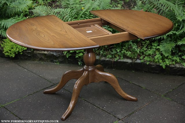 Image 29 of ERCOL ELM GOLDEN DAWN CHESTER PEDESTAL DINING KITCHEN TABLE.