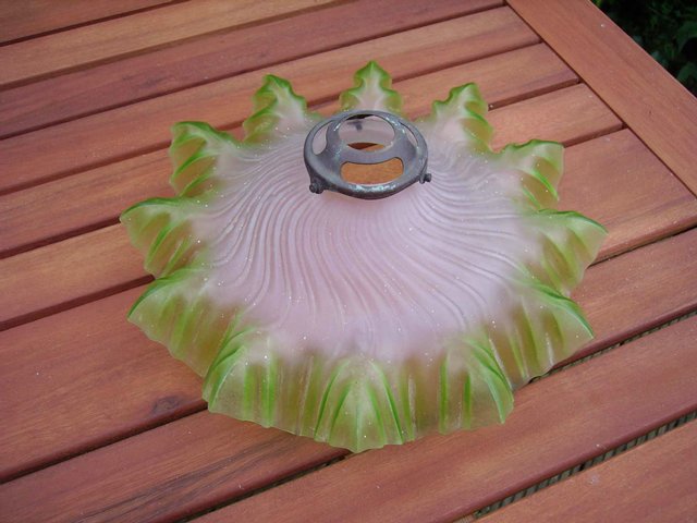 Preview of the first image of Vintage frosted /green glass lampshade Art Deco.