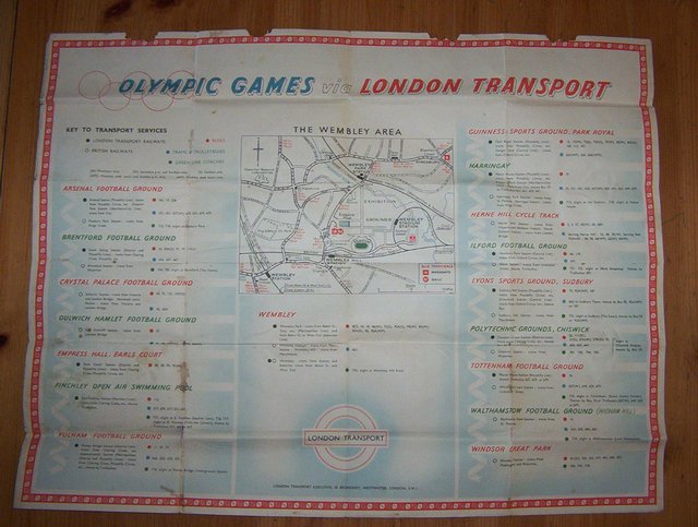 Preview of the first image of ORIGINAL 1948 LONDON OLYMPIC GAMES TRANSPORT GUIDE FOLD OUT.