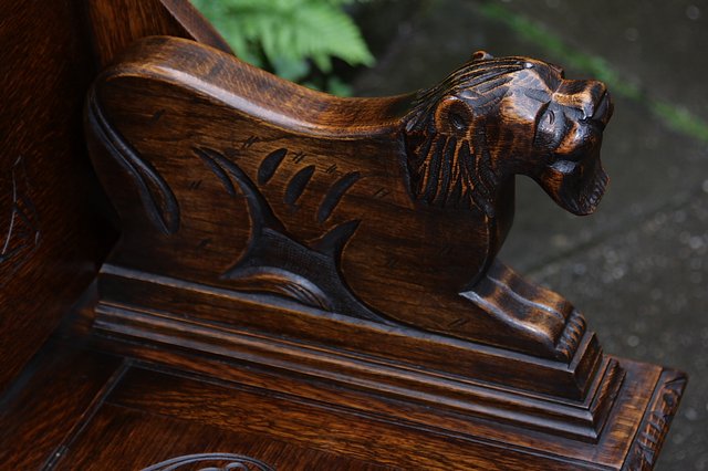 Image 3 of CARVED OAK MONKS BENCH SETTLE HALL SEAT TABLE ARMCHAIR PEW