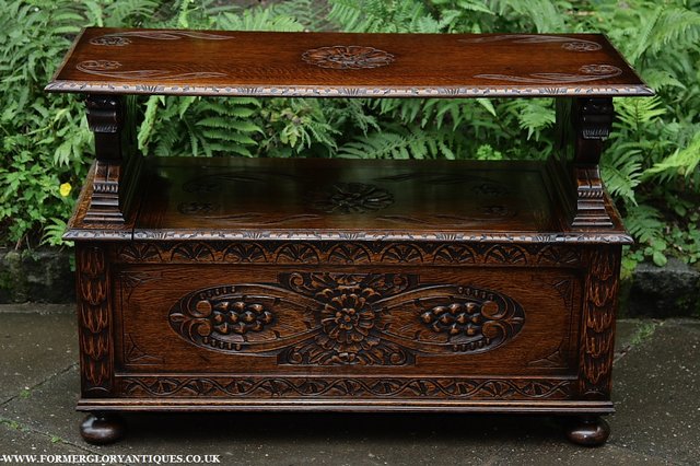 Image 5 of CARVED OAK MONKS BENCH SETTLE HALL SEAT TABLE ARMCHAIR PEW