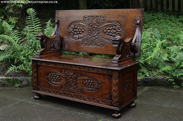 Image 7 of CARVED OAK MONKS BENCH SETTLE HALL SEAT TABLE ARMCHAIR PEW