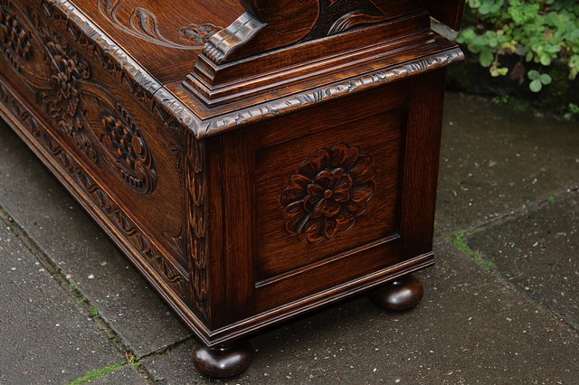 Image 8 of CARVED OAK MONKS BENCH SETTLE HALL SEAT TABLE ARMCHAIR PEW