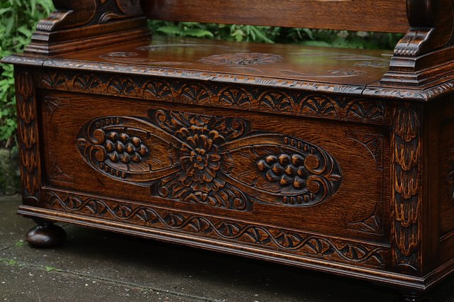 Image 11 of CARVED OAK MONKS BENCH SETTLE HALL SEAT TABLE ARMCHAIR PEW