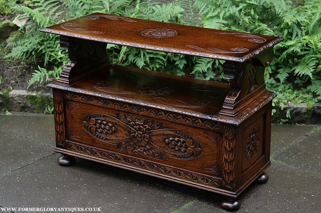 Image 13 of CARVED OAK MONKS BENCH SETTLE HALL SEAT TABLE ARMCHAIR PEW