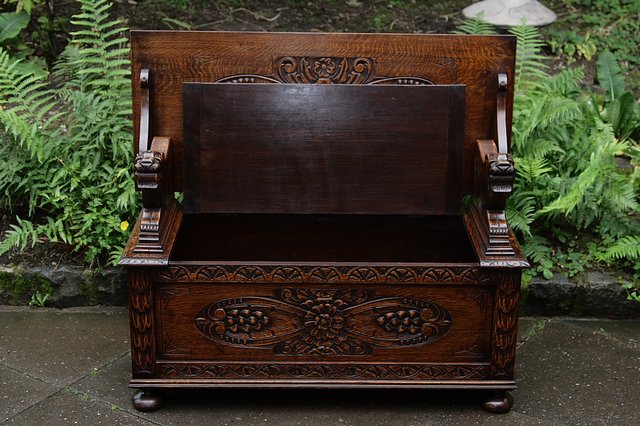 Image 14 of CARVED OAK MONKS BENCH SETTLE HALL SEAT TABLE ARMCHAIR PEW