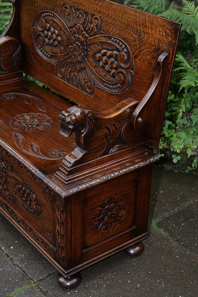 Image 15 of CARVED OAK MONKS BENCH SETTLE HALL SEAT TABLE ARMCHAIR PEW