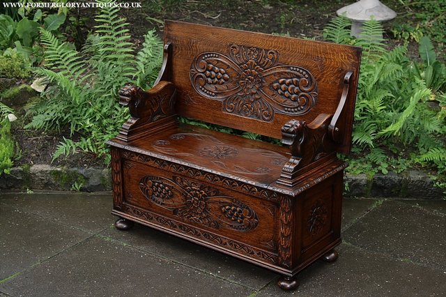 Image 16 of CARVED OAK MONKS BENCH SETTLE HALL SEAT TABLE ARMCHAIR PEW