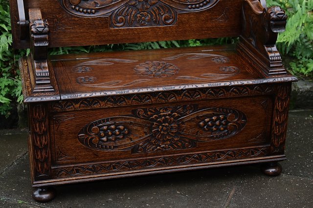Image 17 of CARVED OAK MONKS BENCH SETTLE HALL SEAT TABLE ARMCHAIR PEW
