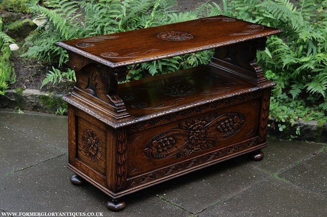 Image 22 of CARVED OAK MONKS BENCH SETTLE HALL SEAT TABLE ARMCHAIR PEW