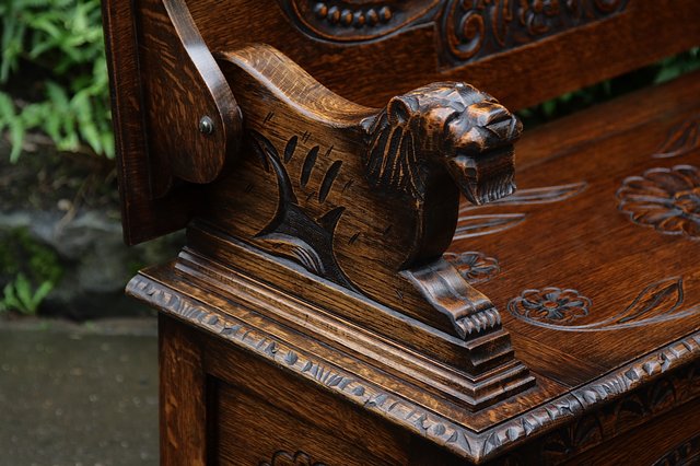 Image 23 of CARVED OAK MONKS BENCH SETTLE HALL SEAT TABLE ARMCHAIR PEW