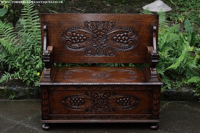 Image 24 of CARVED OAK MONKS BENCH SETTLE HALL SEAT TABLE ARMCHAIR PEW