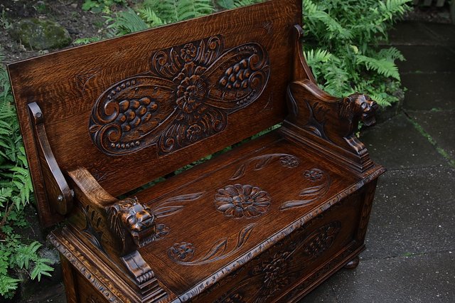Image 25 of CARVED OAK MONKS BENCH SETTLE HALL SEAT TABLE ARMCHAIR PEW
