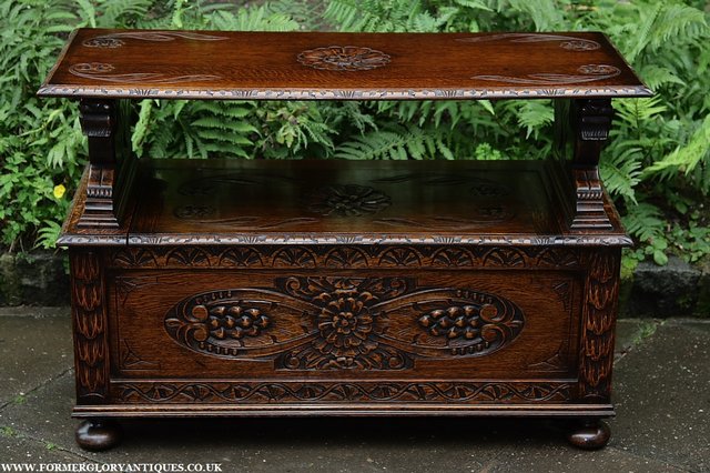Image 26 of CARVED OAK MONKS BENCH SETTLE HALL SEAT TABLE ARMCHAIR PEW