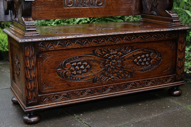 Image 28 of CARVED OAK MONKS BENCH SETTLE HALL SEAT TABLE ARMCHAIR PEW