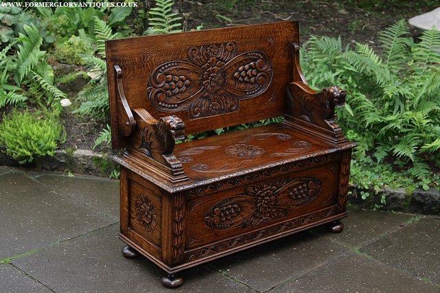 Image 29 of CARVED OAK MONKS BENCH SETTLE HALL SEAT TABLE ARMCHAIR PEW