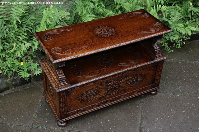 Image 32 of CARVED OAK MONKS BENCH SETTLE HALL SEAT TABLE ARMCHAIR PEW
