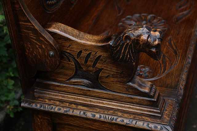 Image 34 of CARVED OAK MONKS BENCH SETTLE HALL SEAT TABLE ARMCHAIR PEW