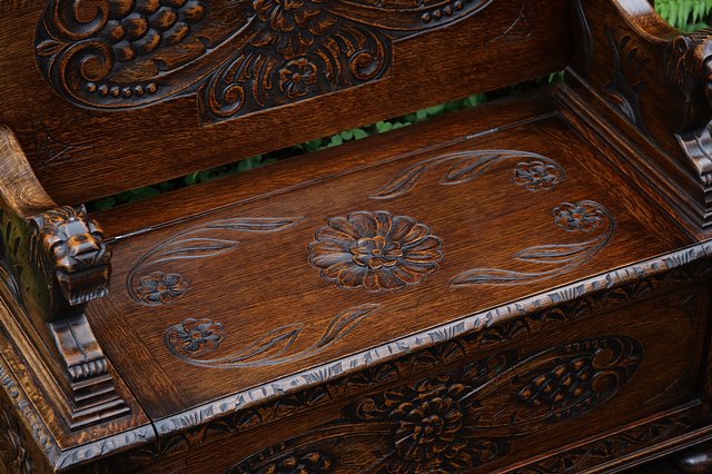Image 38 of CARVED OAK MONKS BENCH SETTLE HALL SEAT TABLE ARMCHAIR PEW