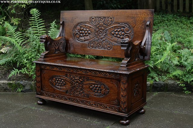 Image 39 of CARVED OAK MONKS BENCH SETTLE HALL SEAT TABLE ARMCHAIR PEW
