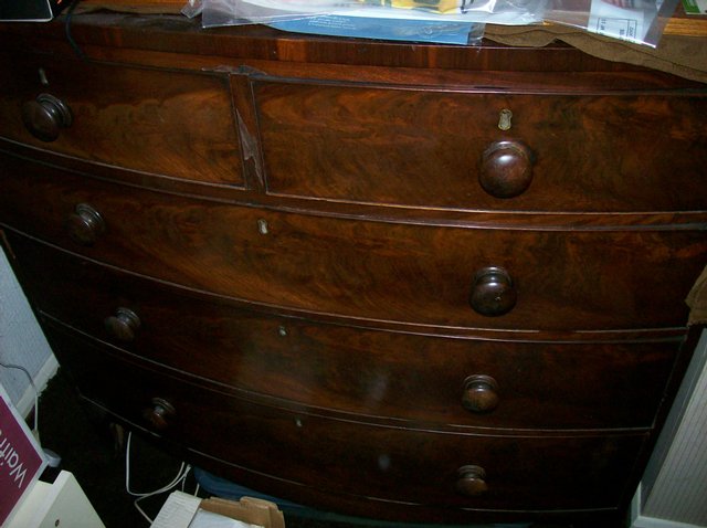Preview of the first image of Bow-fronted Mahogany Chest of Drawers - Probably Victorian.