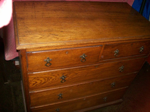 Preview of the first image of Edwardian? Oak Chest of Drawers with locks and key.