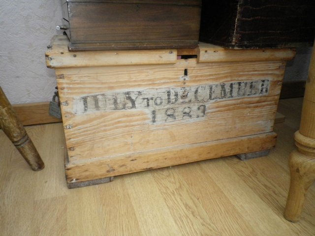 Preview of the first image of 1883 SMALL PINE TRUNK, DEEDS BOX..