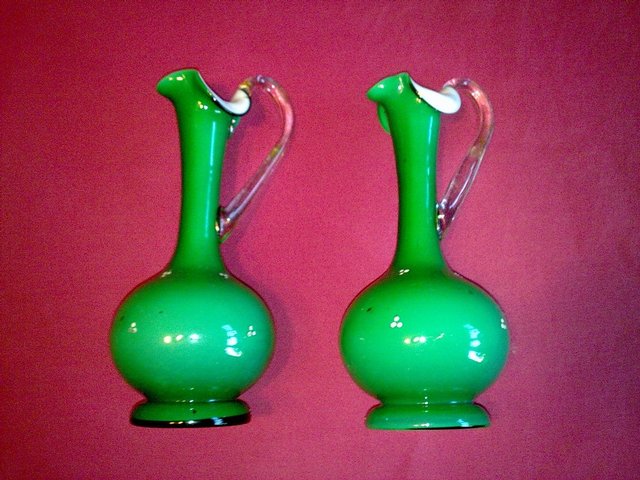 Preview of the first image of Pair handmade glass oil & vinegar jars.