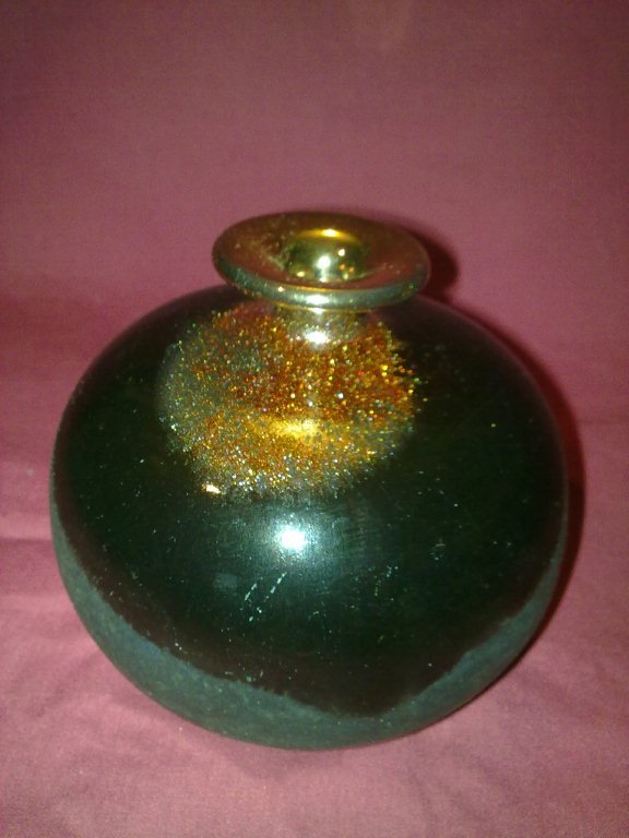 Preview of the first image of Studio pottery bud vase black & gold flake (not real gold).