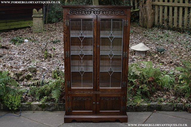 Image 2 of OLD CHARM LIGHT OAK CHINA DISPLAY CABINET CUPBOARD BOOKCASE
