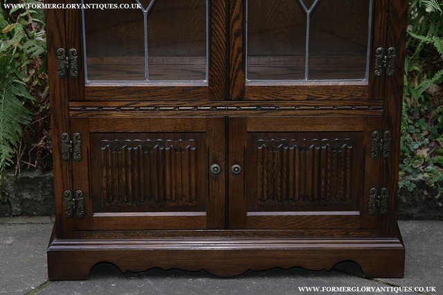 Image 8 of OLD CHARM LIGHT OAK CHINA DISPLAY CABINET CUPBOARD BOOKCASE