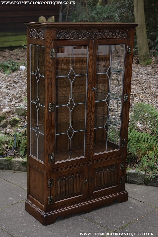Image 9 of OLD CHARM LIGHT OAK CHINA DISPLAY CABINET CUPBOARD BOOKCASE
