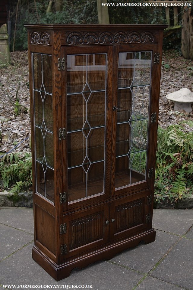 Image 36 of OLD CHARM LIGHT OAK CHINA DISPLAY CABINET CUPBOARD BOOKCASE