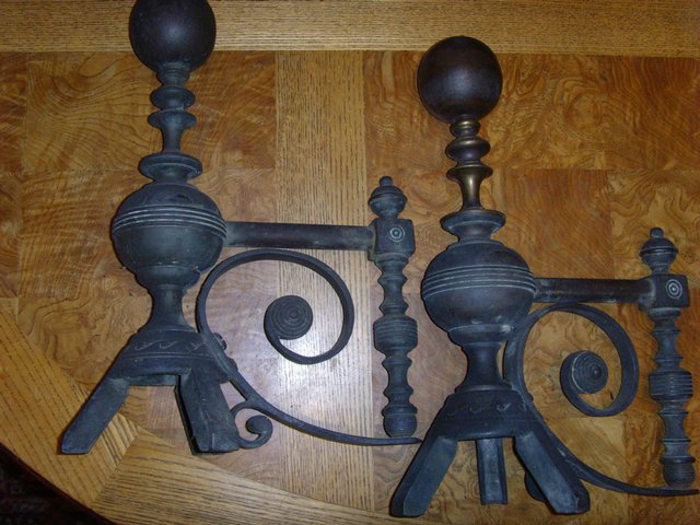 Image 2 of Antique Solid Brass Victorian Fire Dogs