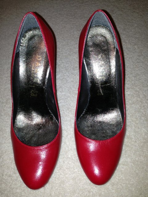 Preview of the first image of Danielle Red leather platform court shoe with high heel.