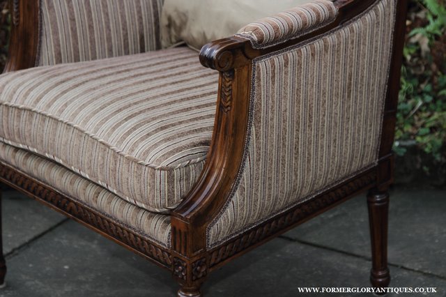 Image 7 of A FRENCH LOUIS MAHOGANY STYLE UPHOLSERED READING ARMCHAIR.