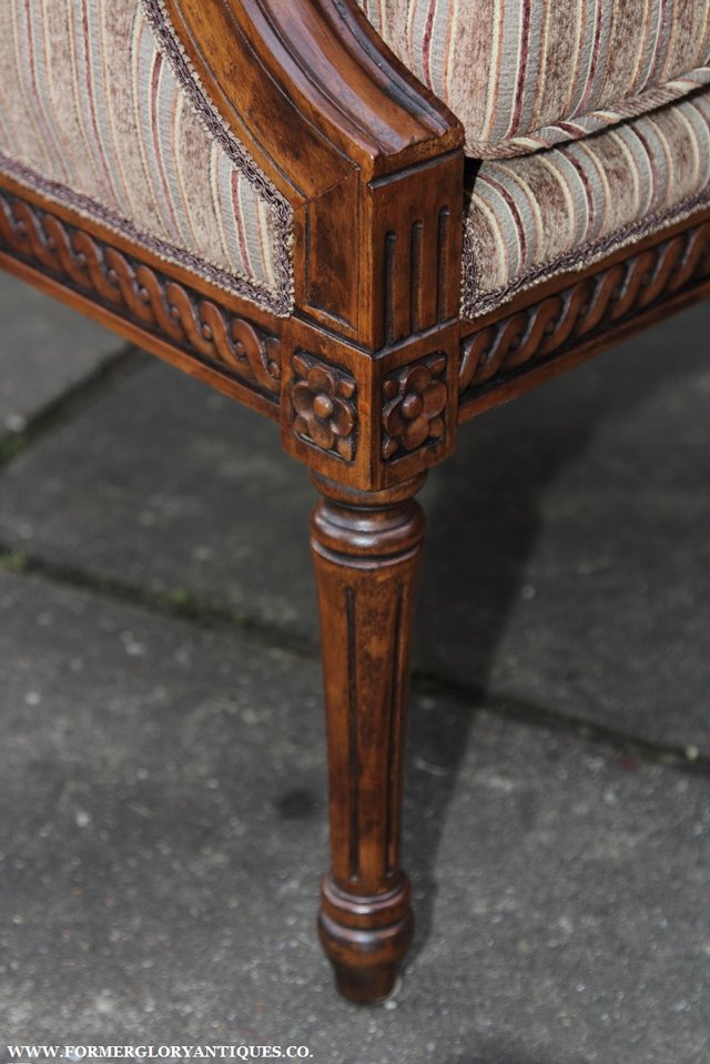 Image 10 of A FRENCH LOUIS MAHOGANY STYLE UPHOLSERED READING ARMCHAIR.