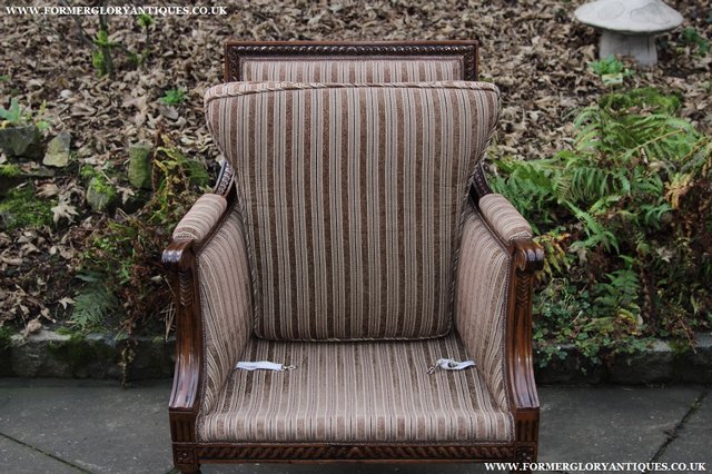 Image 13 of A FRENCH LOUIS MAHOGANY STYLE UPHOLSERED READING ARMCHAIR.