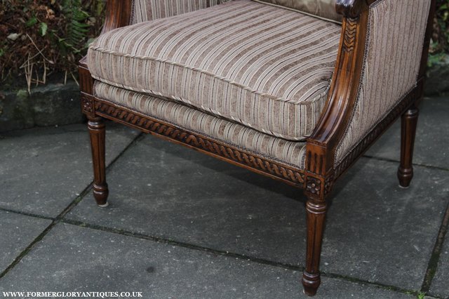 Image 15 of A FRENCH LOUIS MAHOGANY STYLE UPHOLSERED READING ARMCHAIR.