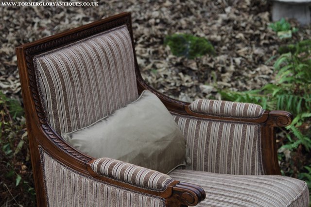 Image 17 of A FRENCH LOUIS MAHOGANY STYLE UPHOLSERED READING ARMCHAIR.