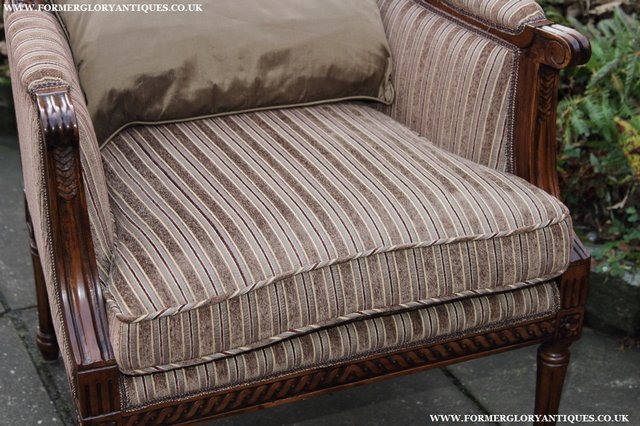 Image 18 of A FRENCH LOUIS MAHOGANY STYLE UPHOLSERED READING ARMCHAIR.
