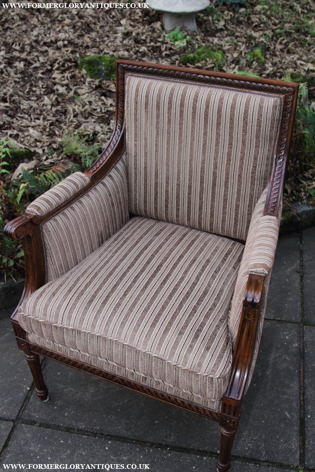 Image 21 of A FRENCH LOUIS MAHOGANY STYLE UPHOLSERED READING ARMCHAIR.