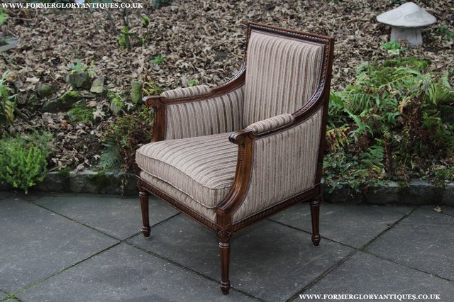 Image 22 of A FRENCH LOUIS MAHOGANY STYLE UPHOLSERED READING ARMCHAIR.