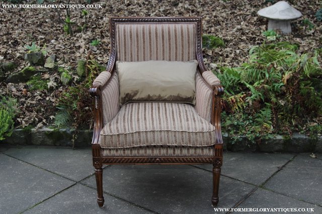 Image 23 of A FRENCH LOUIS MAHOGANY STYLE UPHOLSERED READING ARMCHAIR.
