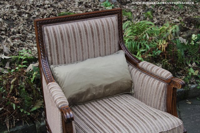 Image 24 of A FRENCH LOUIS MAHOGANY STYLE UPHOLSERED READING ARMCHAIR.