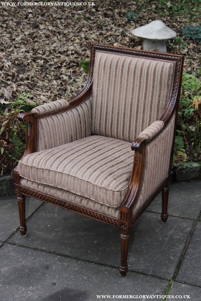 Image 29 of A FRENCH LOUIS MAHOGANY STYLE UPHOLSERED READING ARMCHAIR.