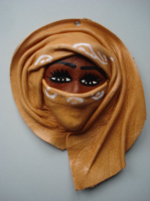Preview of the first image of NEW REAL LEATHER FACE MASK OF TRADITIONAL MOROCCAN WOMAN.