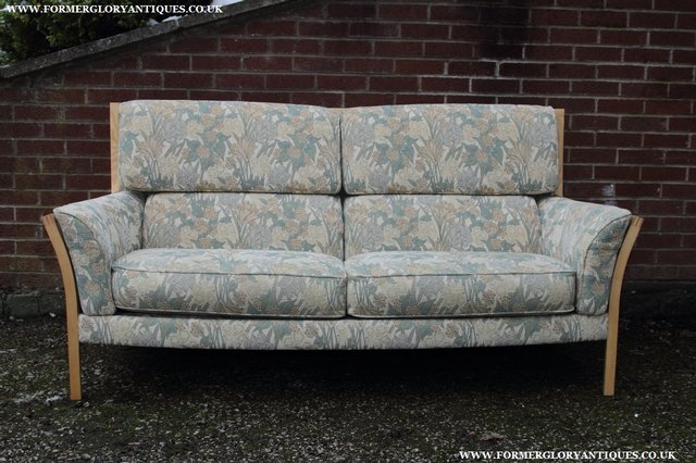 Preview of the first image of ERCOL LIGHT ELM CLEAR ORIEL THREE SEATER SETTEE SOFA COUCH.