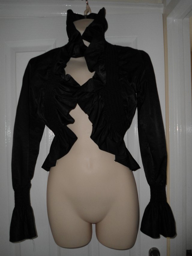 Image 2 of Black Evening Frilly Jacket S 8-10 or small 12 NEVER WORN